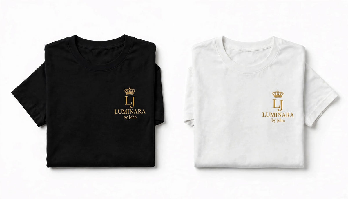 LUMINARA by John - Signature Gold LJ Crown T-Shirt - Black / White
